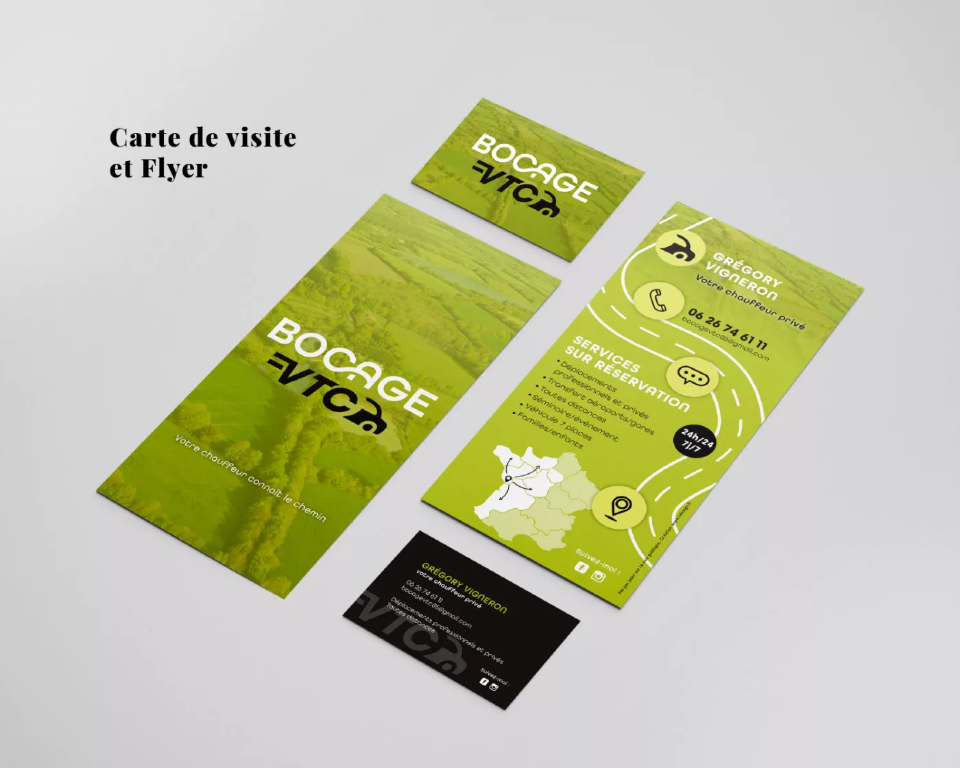 Création de la carte de visite et du flyer pour BOCAGE VTC votre chauffeur privé à St-Laurent-Sur-Sèvre