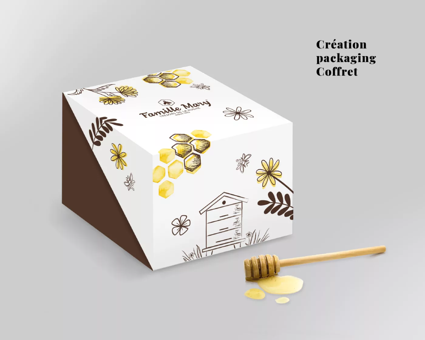 Création packaging pour le coffret cube 4 trésors pour Famille Mary