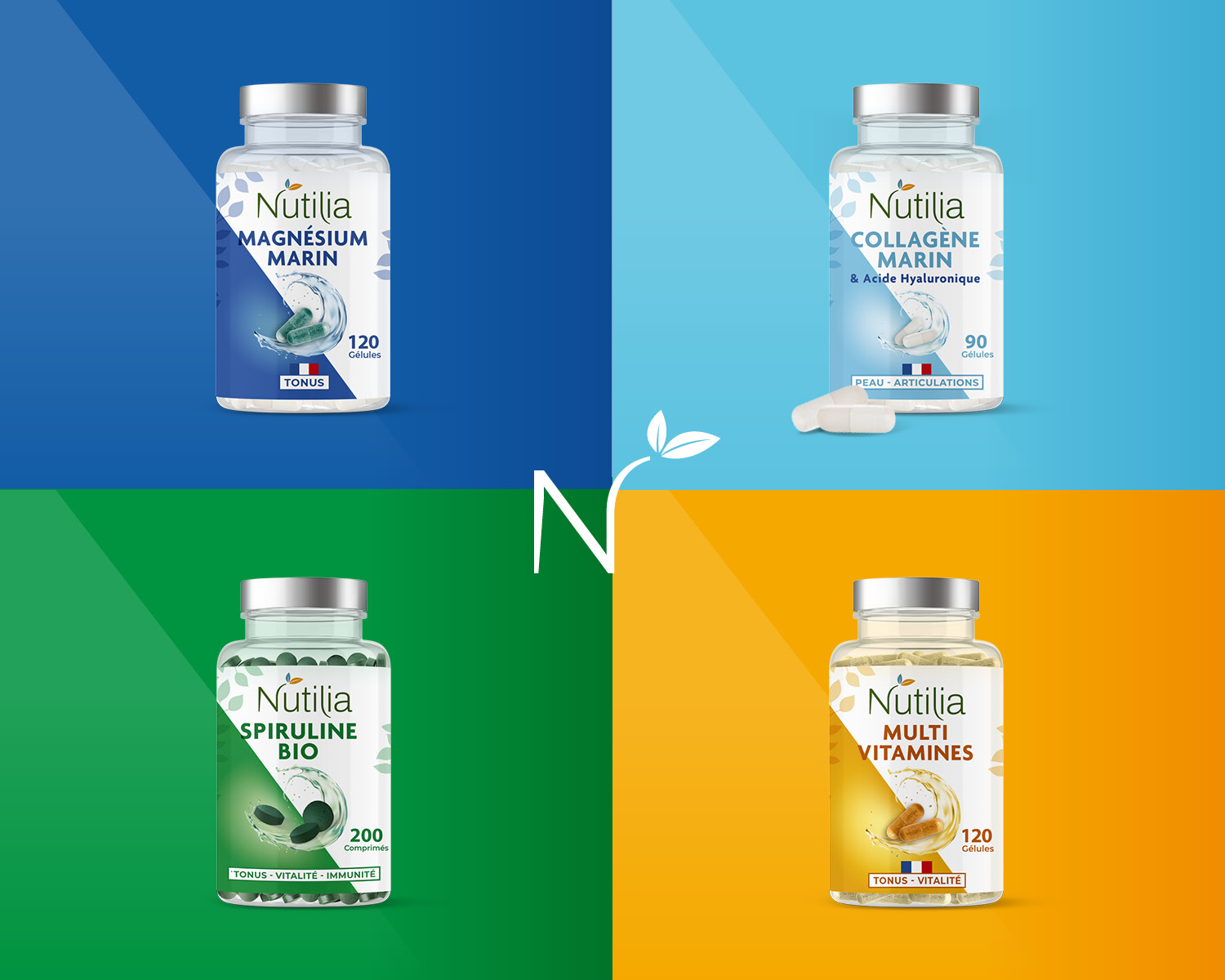 Packaging Nutilia gamme de compléments alimentaires