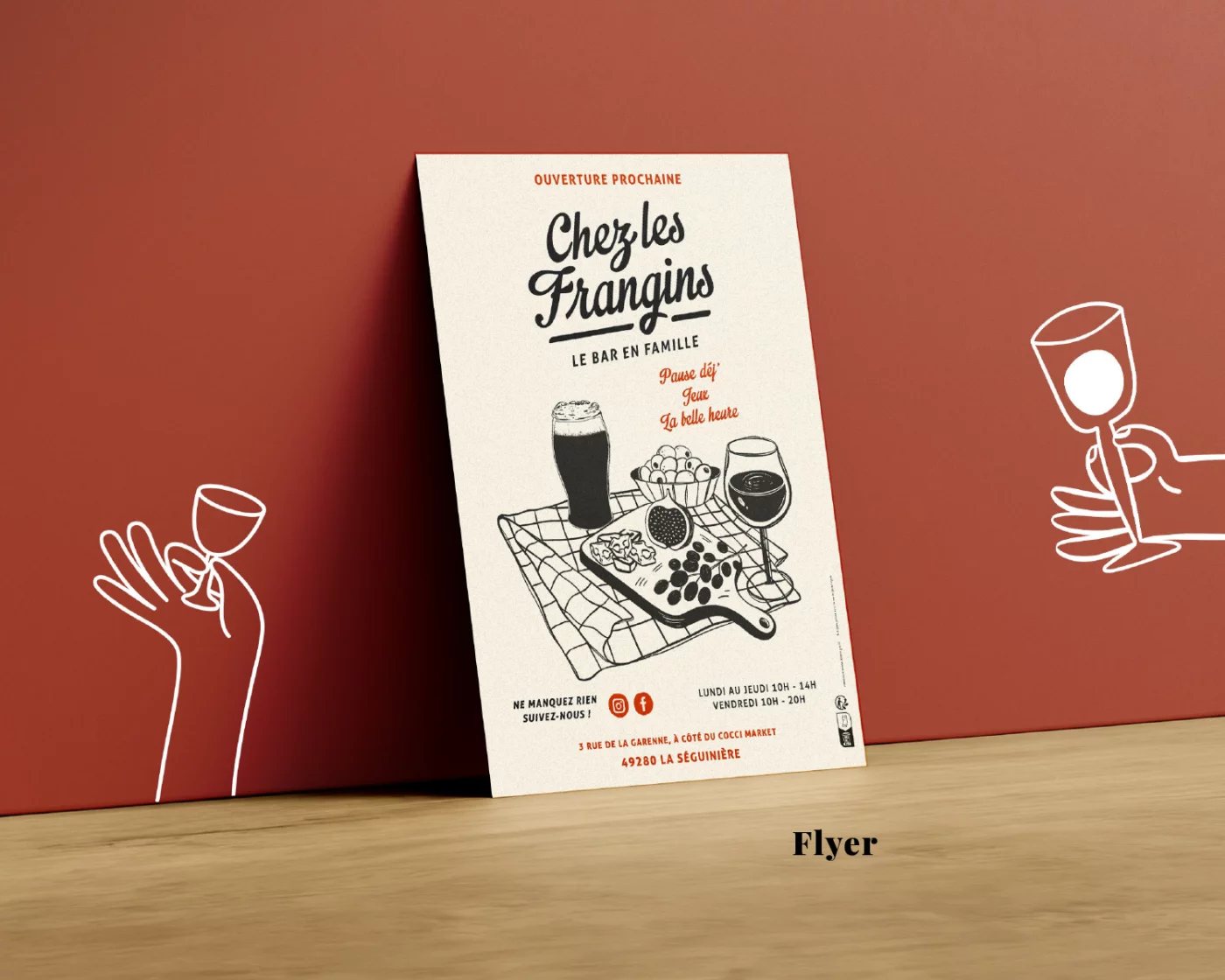 création graphique de flyer pour l'ouverture du bar Chez les Frangins à La Séguinière (49)